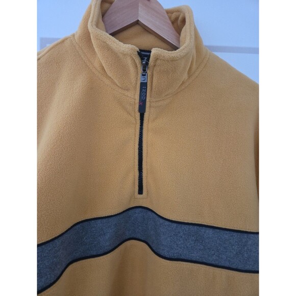 #54 vintage Izod Men's Large Yellow Fleece pullover Grey stripe 100% Polyester - Picture 2 of 5